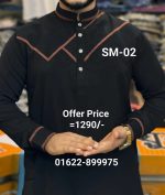 স্টাইলিশ কফ হাতা পাঞ্জাবী= SM-02 (কালো) - Image 2