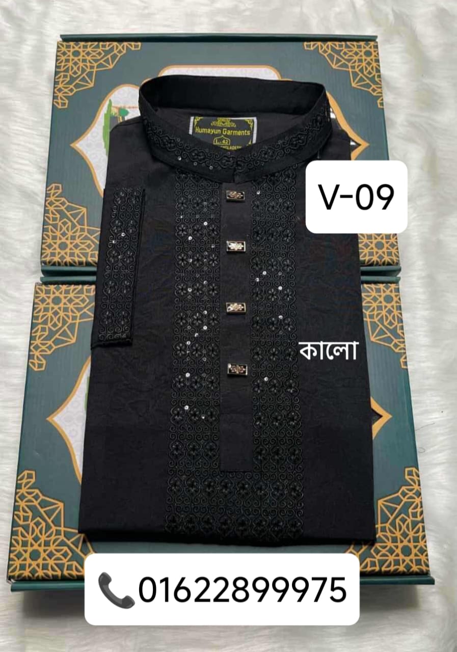 v-09 অরজিনাল চায়না ভাঙচুর স্টিজ পাঞ্জাবী =V-09 (কালো) - Image 1